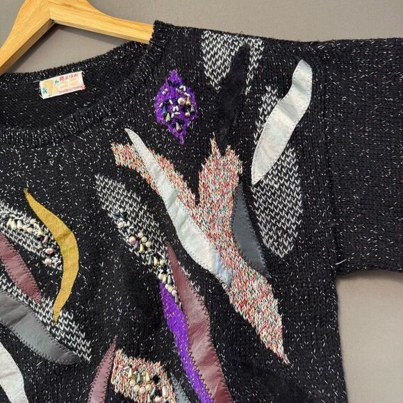 Vintage Hand Knit Women’s Sweater Shanghai China Size Large 80s Style - Picture 3 of 10